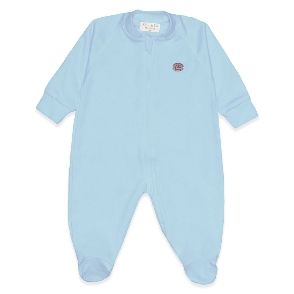 Macacão Manga Longa Zíper Suedine Azul