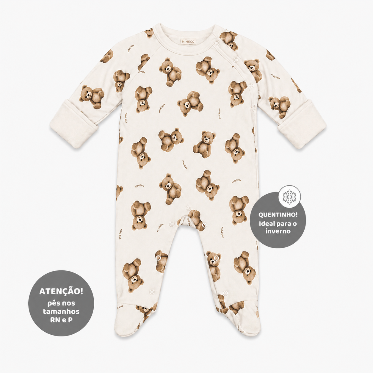 Macacão Manga Longa Forrado Mini & CO Em Suedine E Microsoft Masculino - Urso Mini&CO