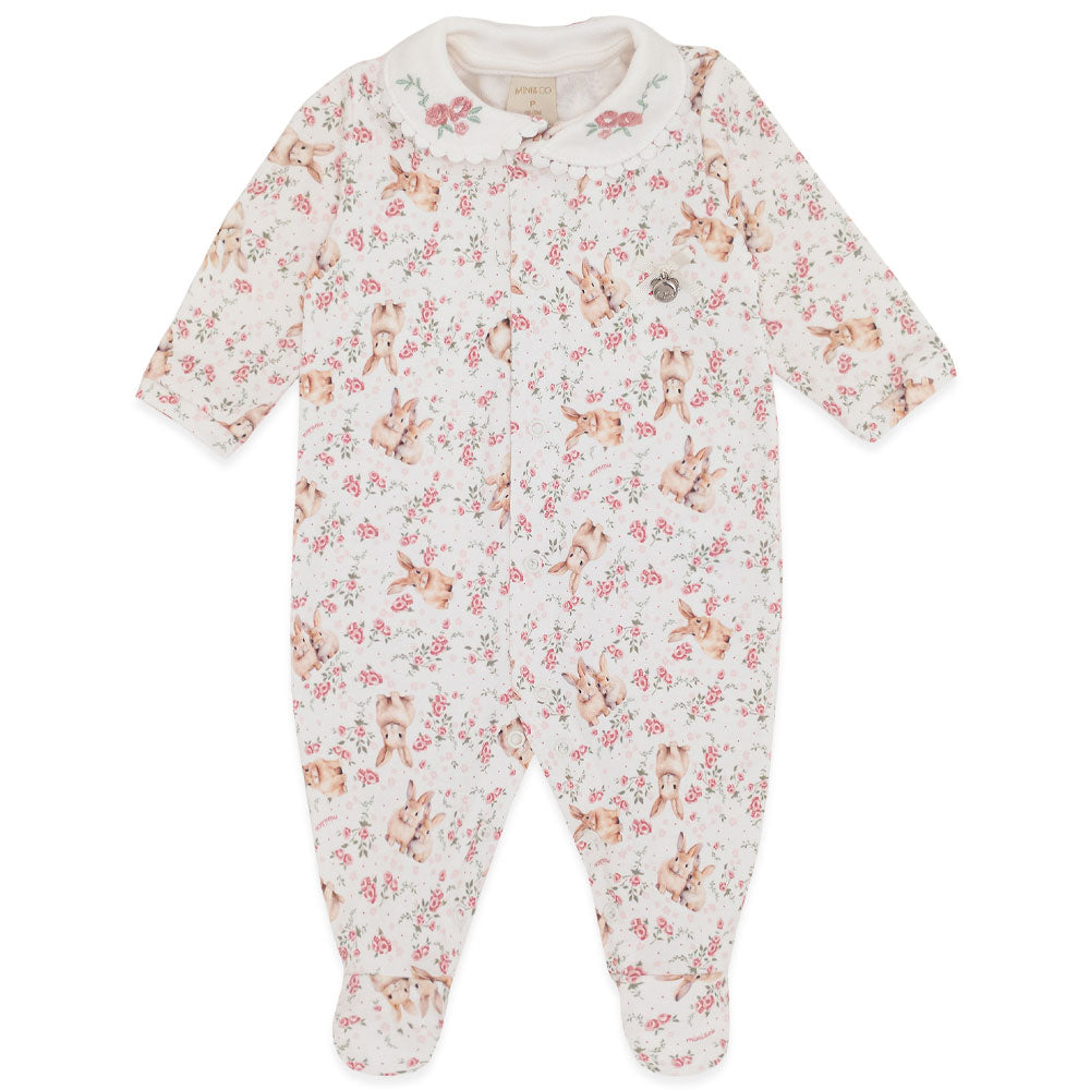 Macacão Manga Longa Estampado com Gola Bipartida Suedine Feminino – Floral Coelha