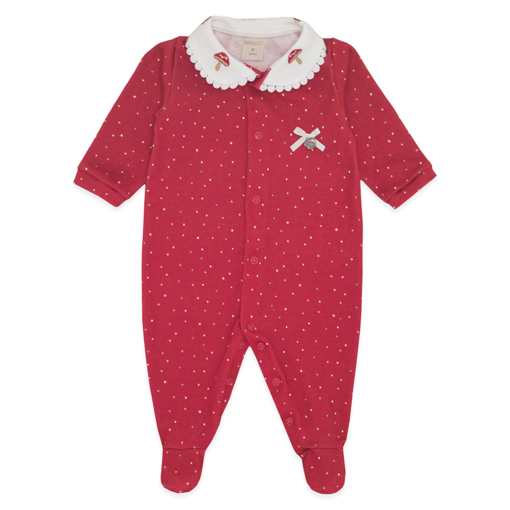 Macacão Manga Longa Vermelho com Gola Bipartida Suedine Feminino – Cogumelos