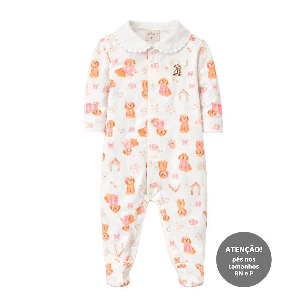 Macacão Manga Longa Suedine Estampado com Gola Mini & Co Feminino - Cachorrinha