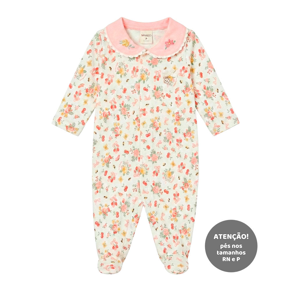 Macacão Manga Longa com Gola Bordada Feminino Mini & Co - Gatinhas