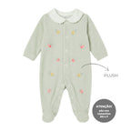 Macacão Manga Longa Plush Bordado com Gola Feminino Mini & Co - Gatinhas