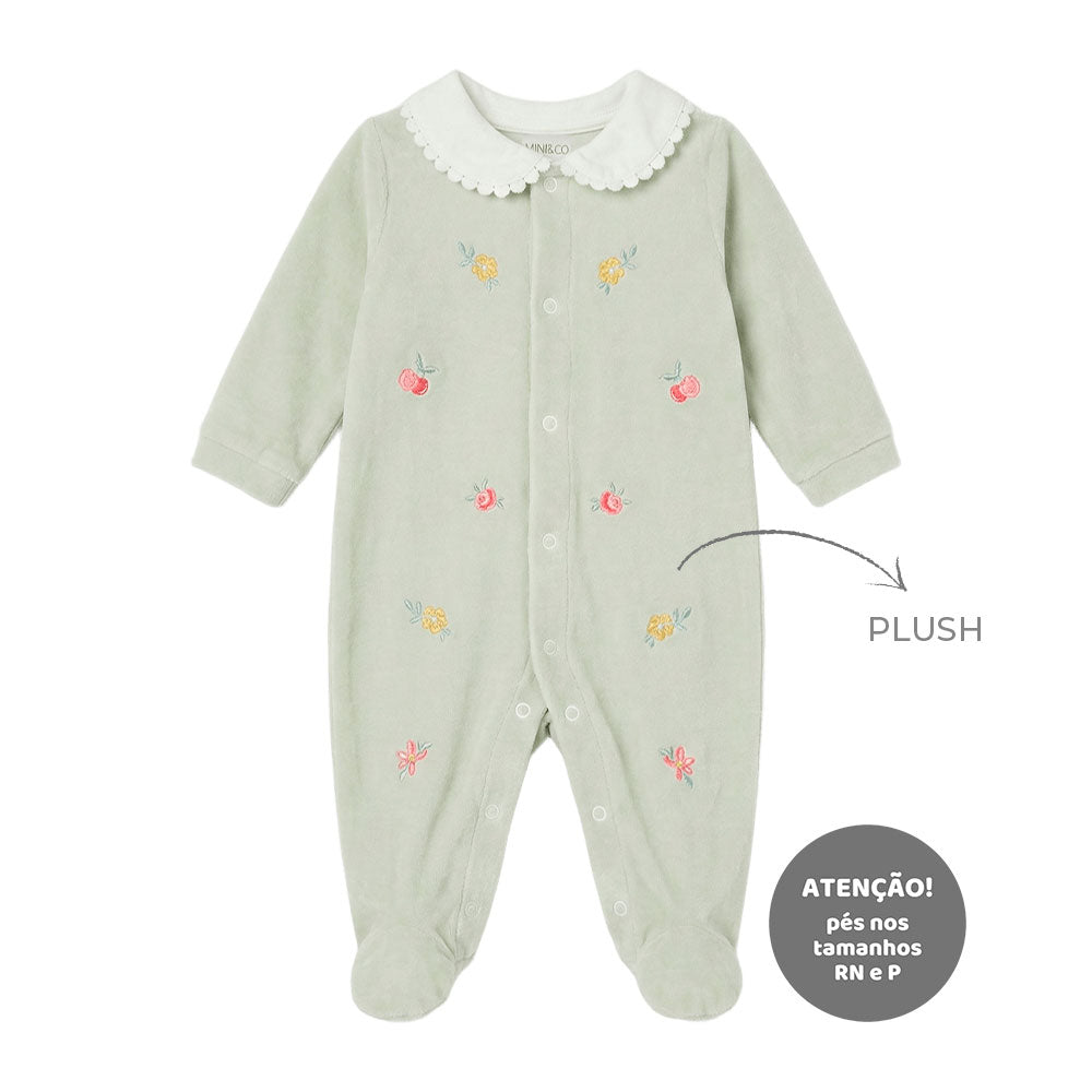 Macacão Manga Longa Plush Bordado com Gola Feminino Mini & Co - Gatinhas