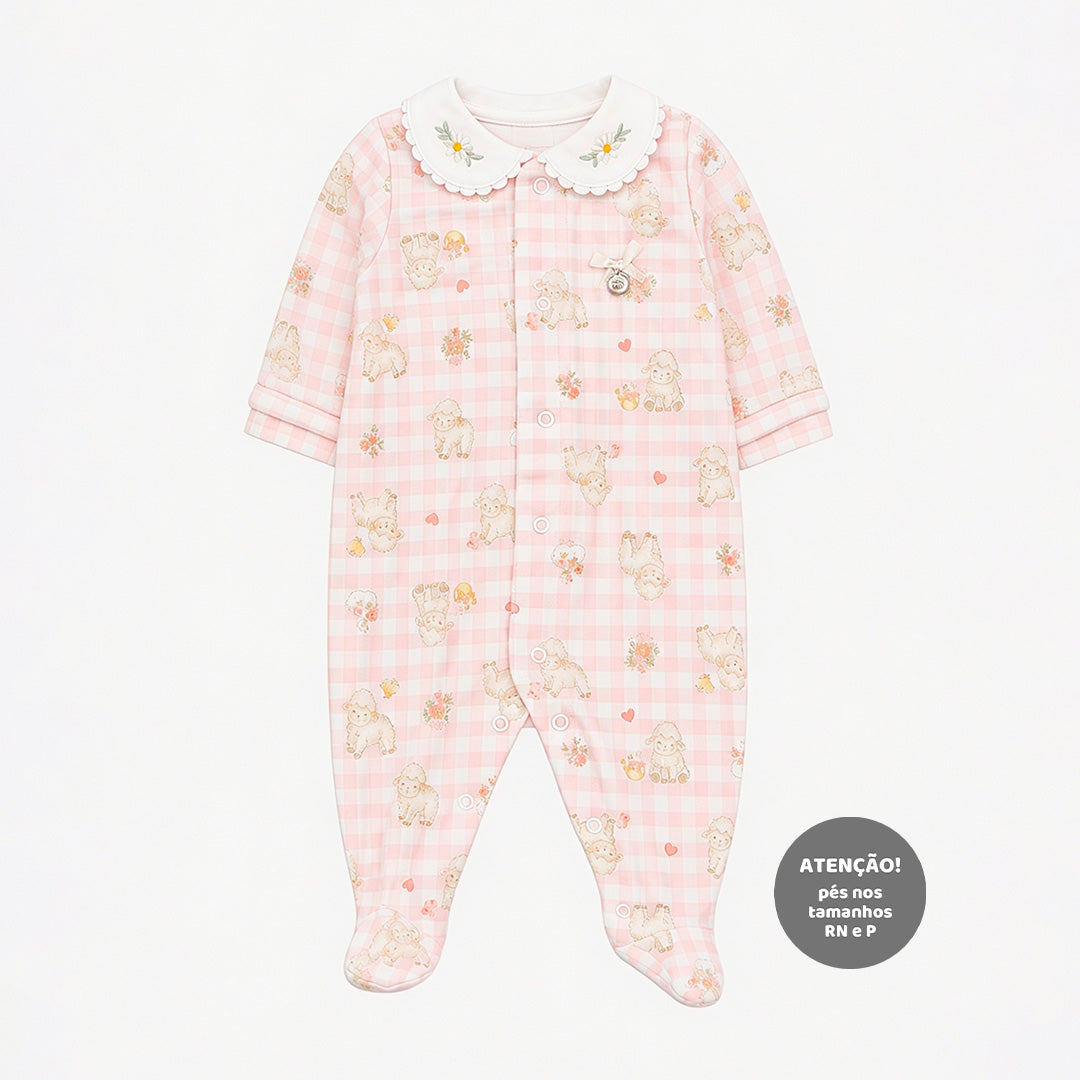 Macacão Manga Longa Com Gola Mini & CO Suedine Feminino - Ovelhinhas
