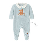 Macacão Manga Longa com Gola Plush e Tricot Masculino Mini & Co - Ursinhos