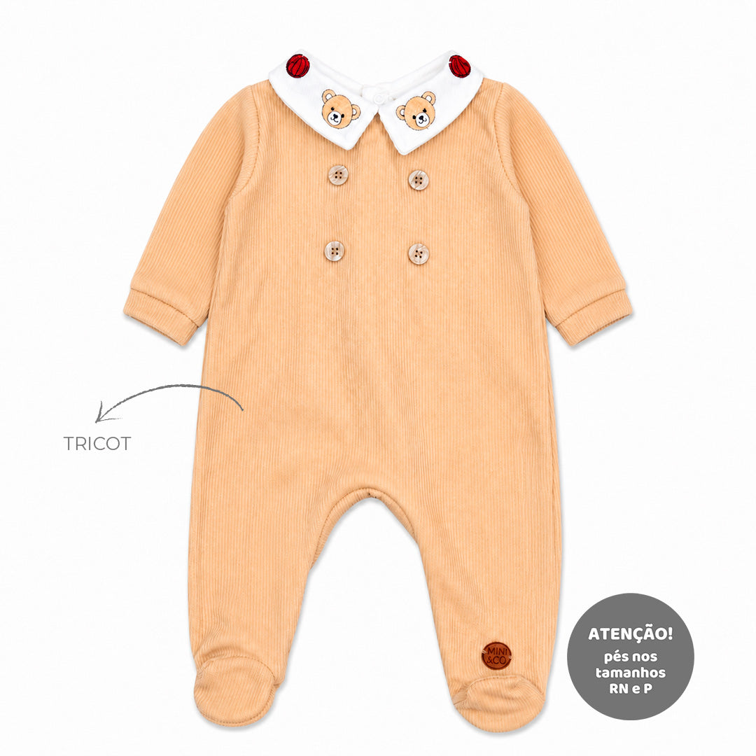 Macacão Manga Longa Com Gola Bipartida Mini & CO Em Tricot Masculino - Urso Esporte