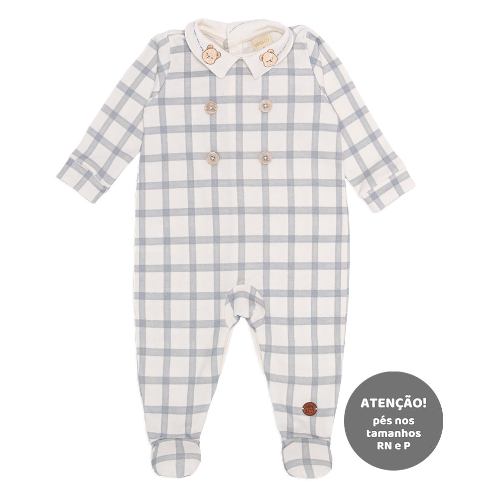 Macacão Manga Longa Estampado com Gola Bordada Suedine Masculino - Ursinho e Cavalinho