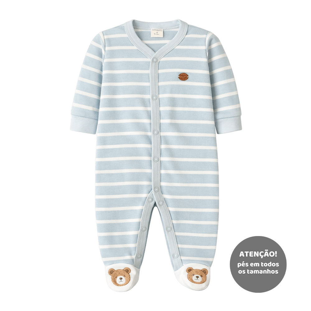 Macacão Manga Longa Suedine Masculino Mini & Co - Ursinhos