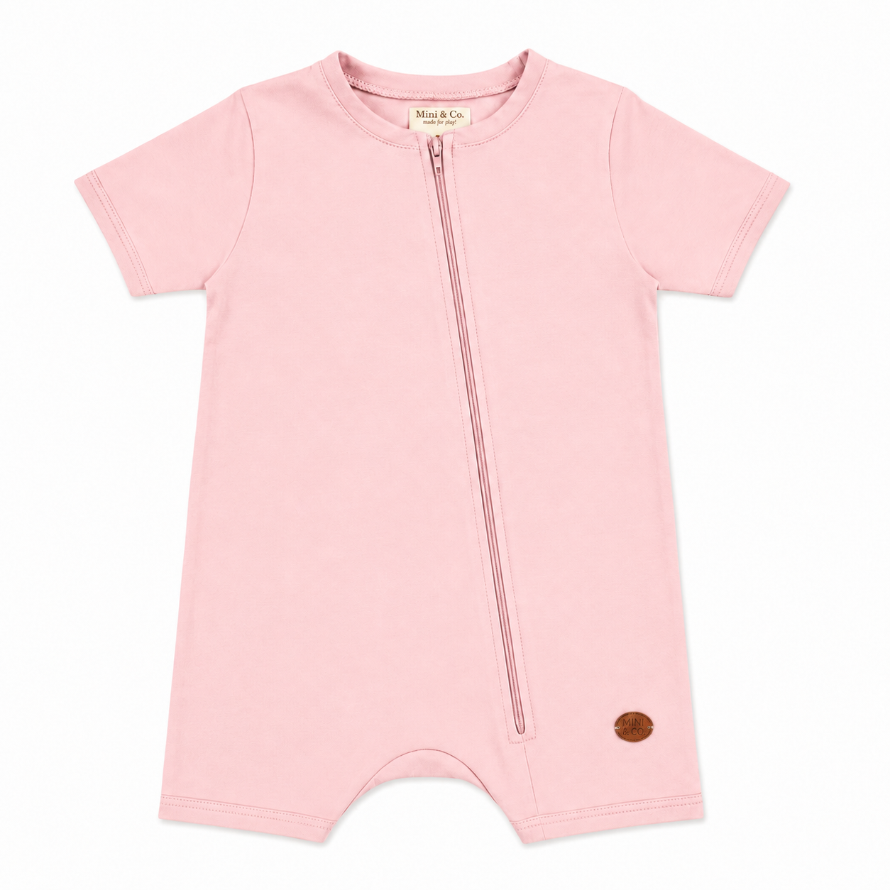 Macacão Manga Curta Zíper Rosa Unissex Mini & Co - Básicos