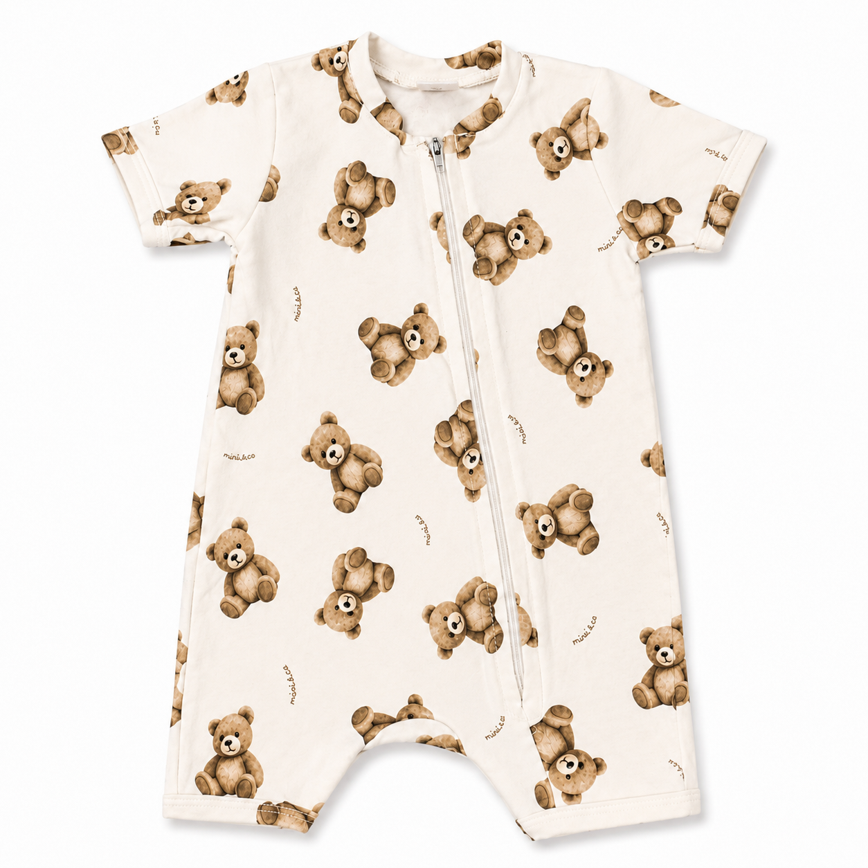 Macacão Manga Curta Com Abertura Em Zíper Mini & CO Em Suedine Masculino - Urso Mini&CO