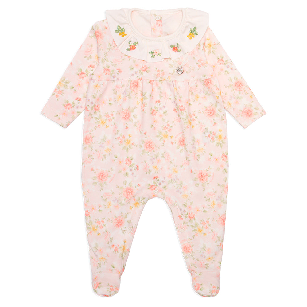 Macacão Manga Longa Mini E Co Suedine Com Abertura Em Zíper Feminino - Ursinhas Florais