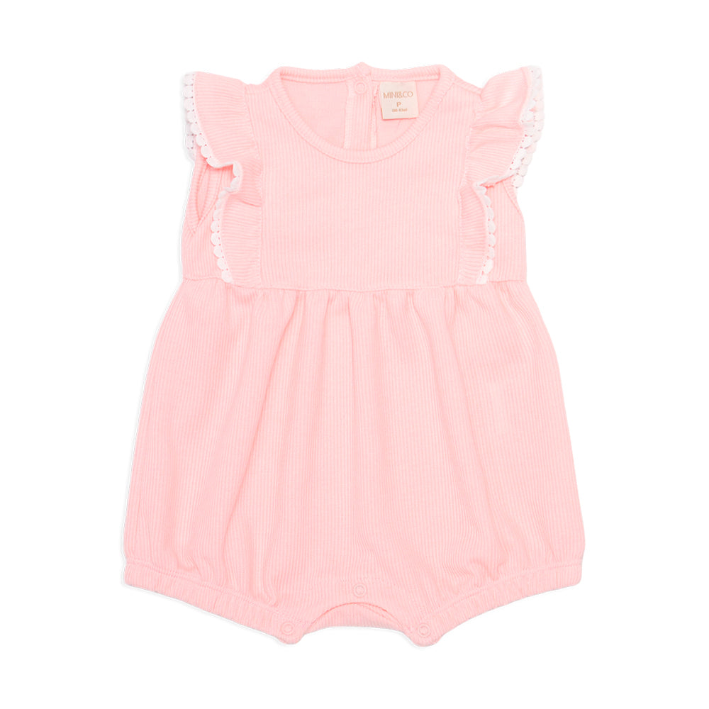 Macacão Manga Curta Mini e Co Tricot Com Recorte E Babado Feminino - Provençal Feminino