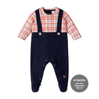 Macacão Manga Longa Falsa Jardineira Suedine Mini & Co Masculino - Urso Rostinho