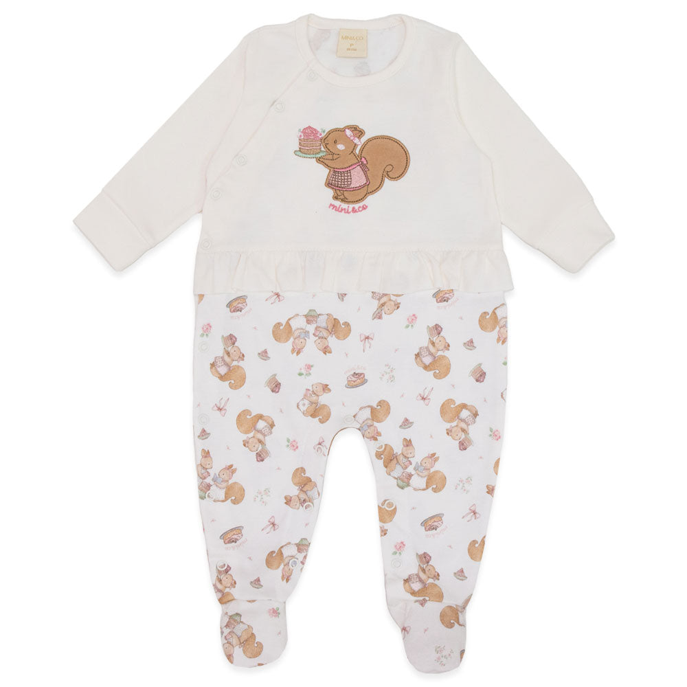 Macacão Manga Longa Bordado Abertura Diagonal Suedine Feminino - Esquilinhas