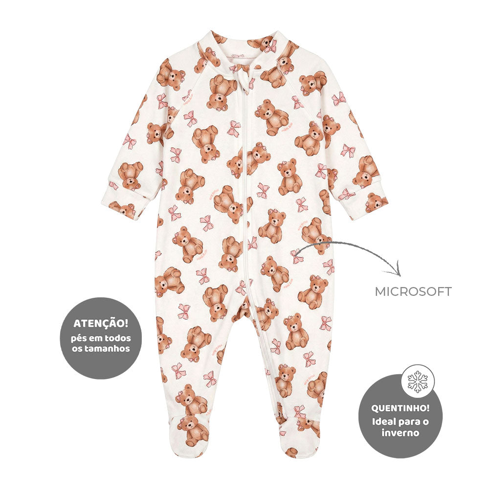 Macacão Manga Longa Zíper Microsoft Mini & Co Feminino - Ursinhas
