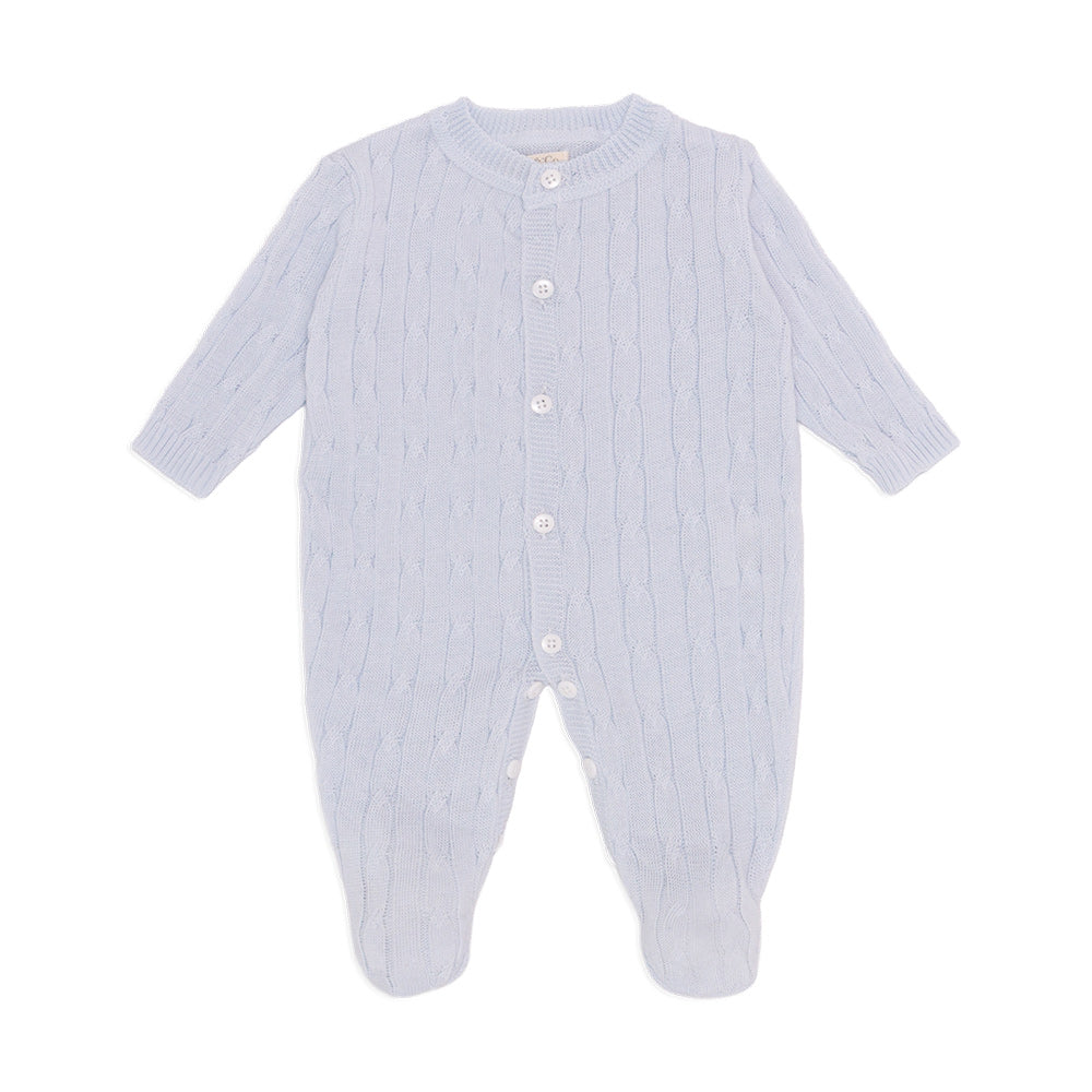 Macacão Manga Longa Trançado Tricot Azul Bebê Masculino - Mini & Co