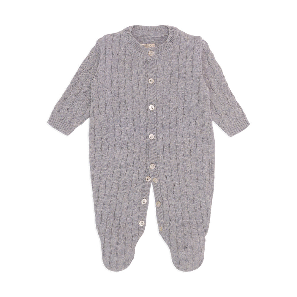 Macacão Manga Longa Trançado Tricot Mescla Masculino - Mini & Co