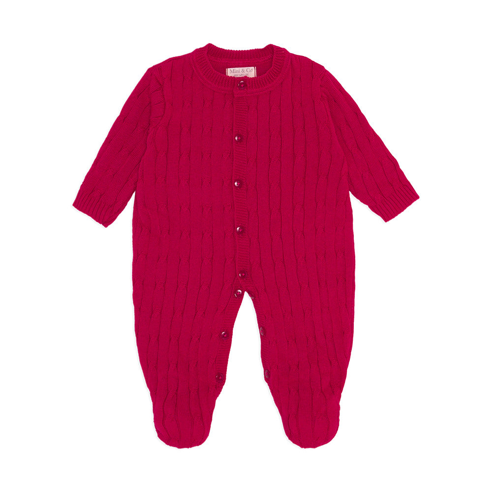 Macacão Manga Longa Trançado Tricot Vermelho Unissex - Mini & Co
