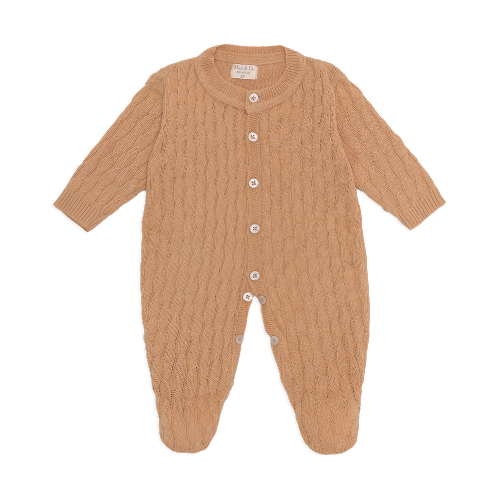 Macacão Manga Longa Trançado Tricot Cáqui Masculino - Mini & Co