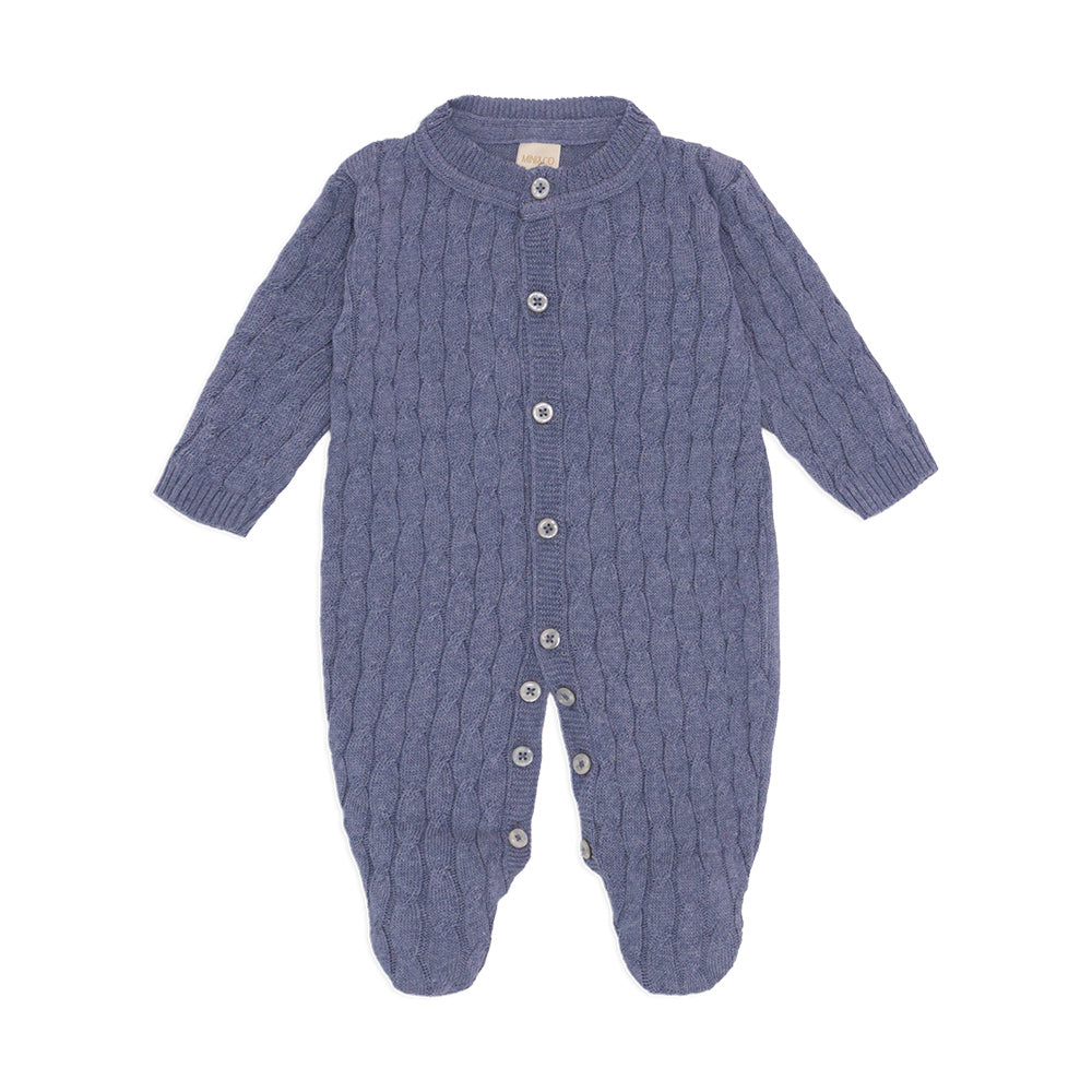 Macacão Manga Longa Trançado Tricot Mescla Azul Masculino - Mini & Co