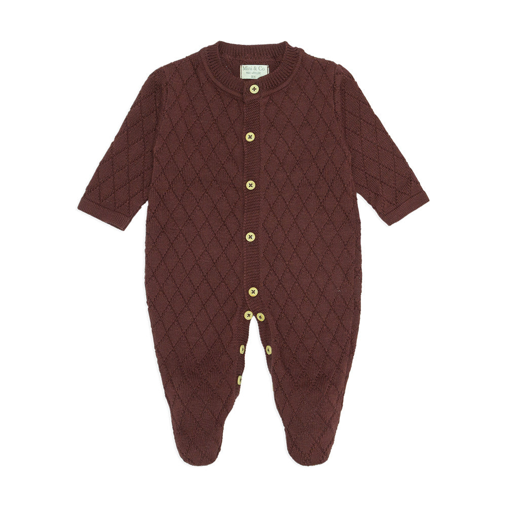 Macacão Manga Longa Tricot Ponto Diferenciado Vinho Unissex - Mini & Co