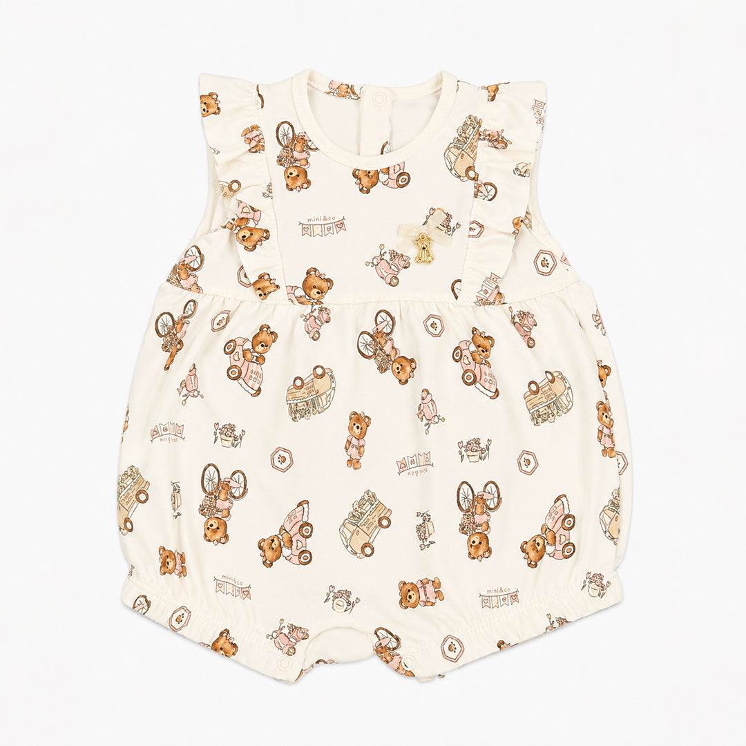 Macacão Manga Curta Com Babado Mini & CO Em Suedine Feminino - Ursinhas