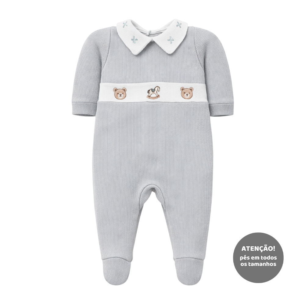Macacão Manga Longa Gola Tricot Masculino Mini & Co - Ursinhos