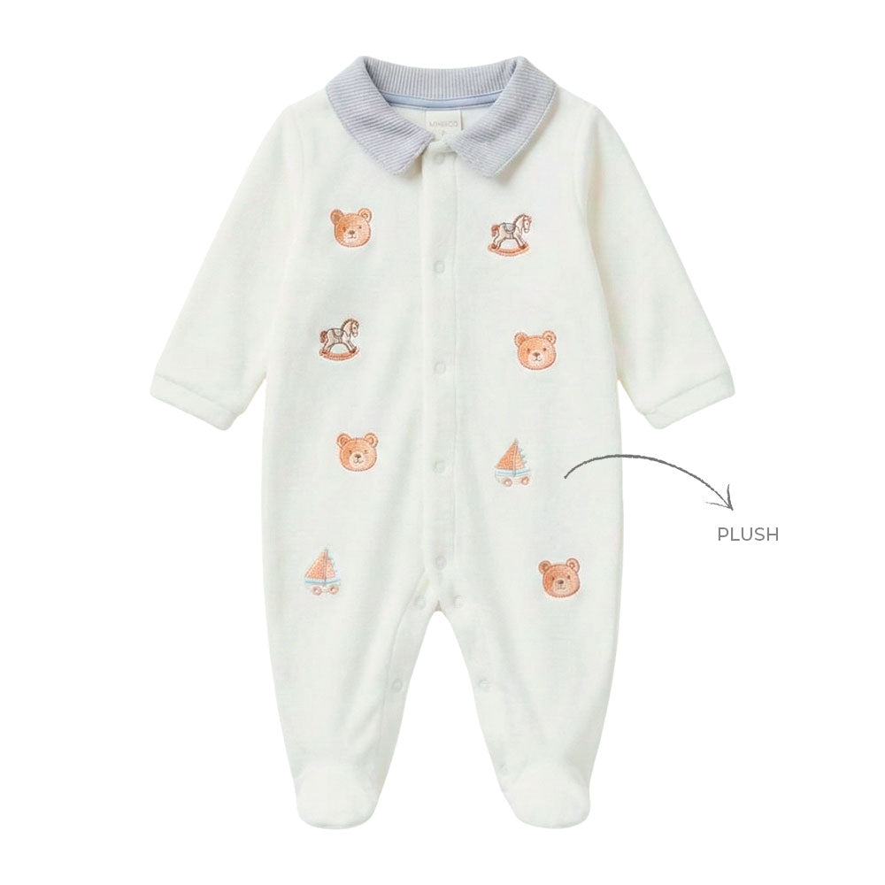 Macacão Manga Longa Bordado Plush e Tricot Masculino Mini & Co - Ursinhos