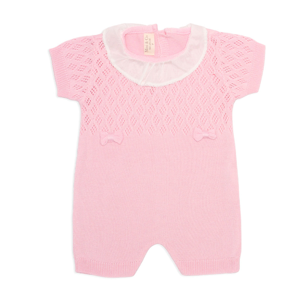 Macacão Manga Curta Gola Babado Rosa Feminino - Mini & Co