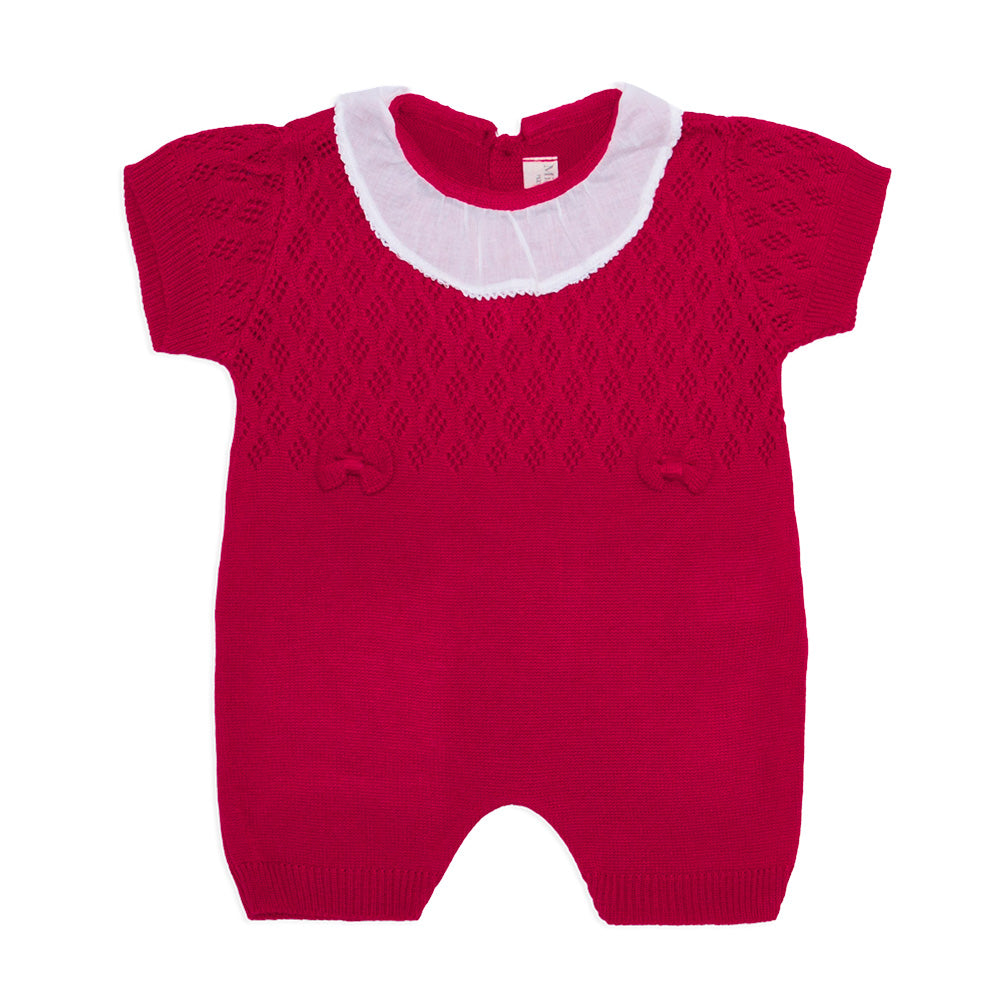 Macacão Manga Curta Gola Babado Vermelho Feminino - Mini & Co