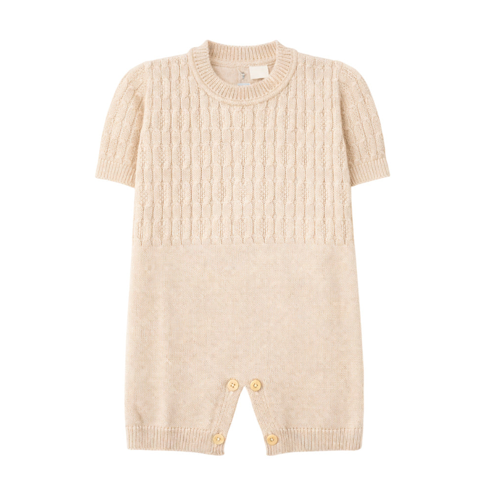 Macacão Manga Curta Tricot Sopreposto Cáqui Masculino - Mini & Co