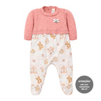 Macacão Manga Longa Falso Bolero Tricot e Suedine Mini & Co Feminino - Ursinhas