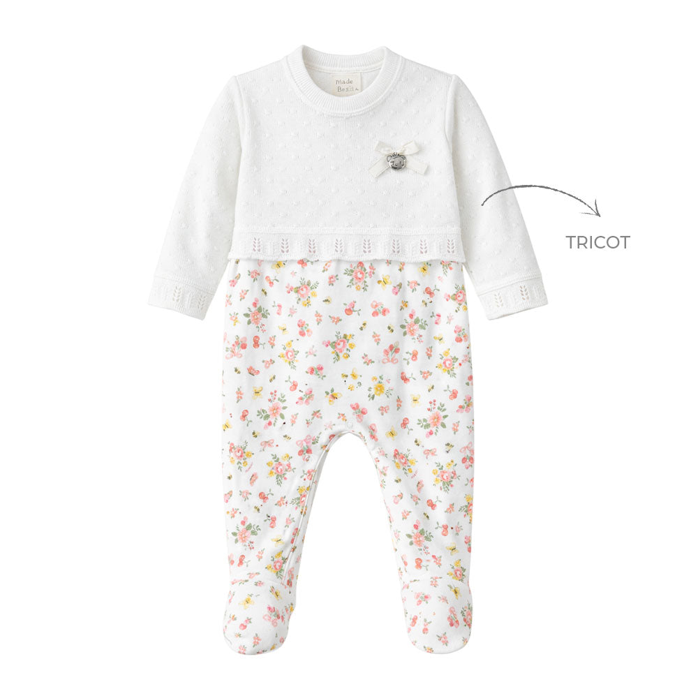 Macacão Manga Longa Sobreposto Tricot e Suedine Mini & Co Feminino - Gatinhas