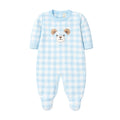Macacão Manga Longa Tricot Xadrez Bordado Ursinho Azul Masculino Mini & Co