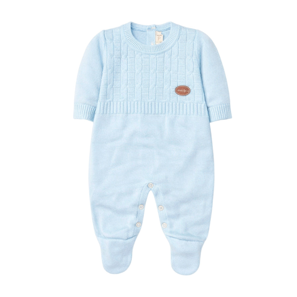 Macacão Manga Longa Tricot Sobreposto Azul Masculino - Mini & Co