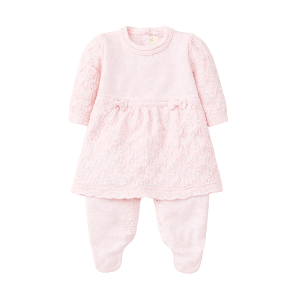 Macacão Manga Longa Tricot Vestido Rosa Feminino - Mini & Co