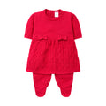 Macacão Manga Longa Tricot Vestido Vermelho Feminino - Mini & Co