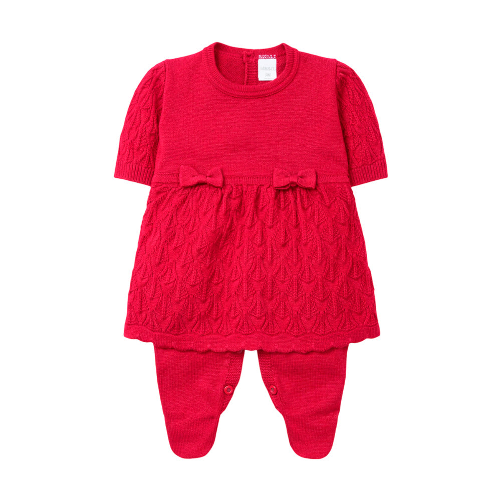 Macacão Manga Longa Tricot Vestido Vermelho Feminino - Mini & Co