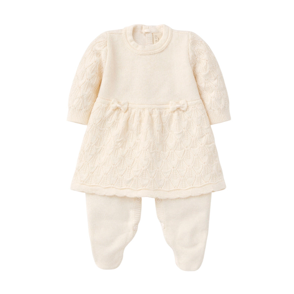 Macacão Manga Longa Tricot Vestido Off White Feminino - Mini & Co