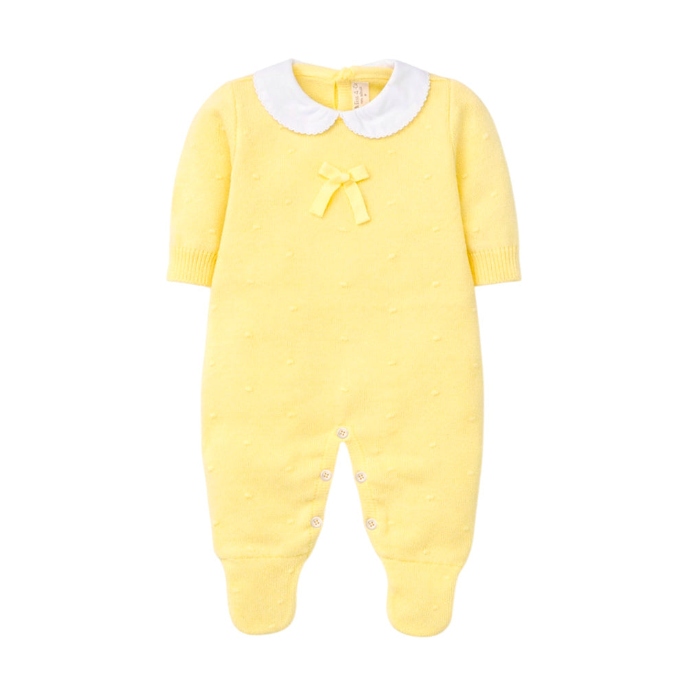 Macacão Manga Longa Tricot Gola e Laço Amarelo Feminino - Mini & Co
