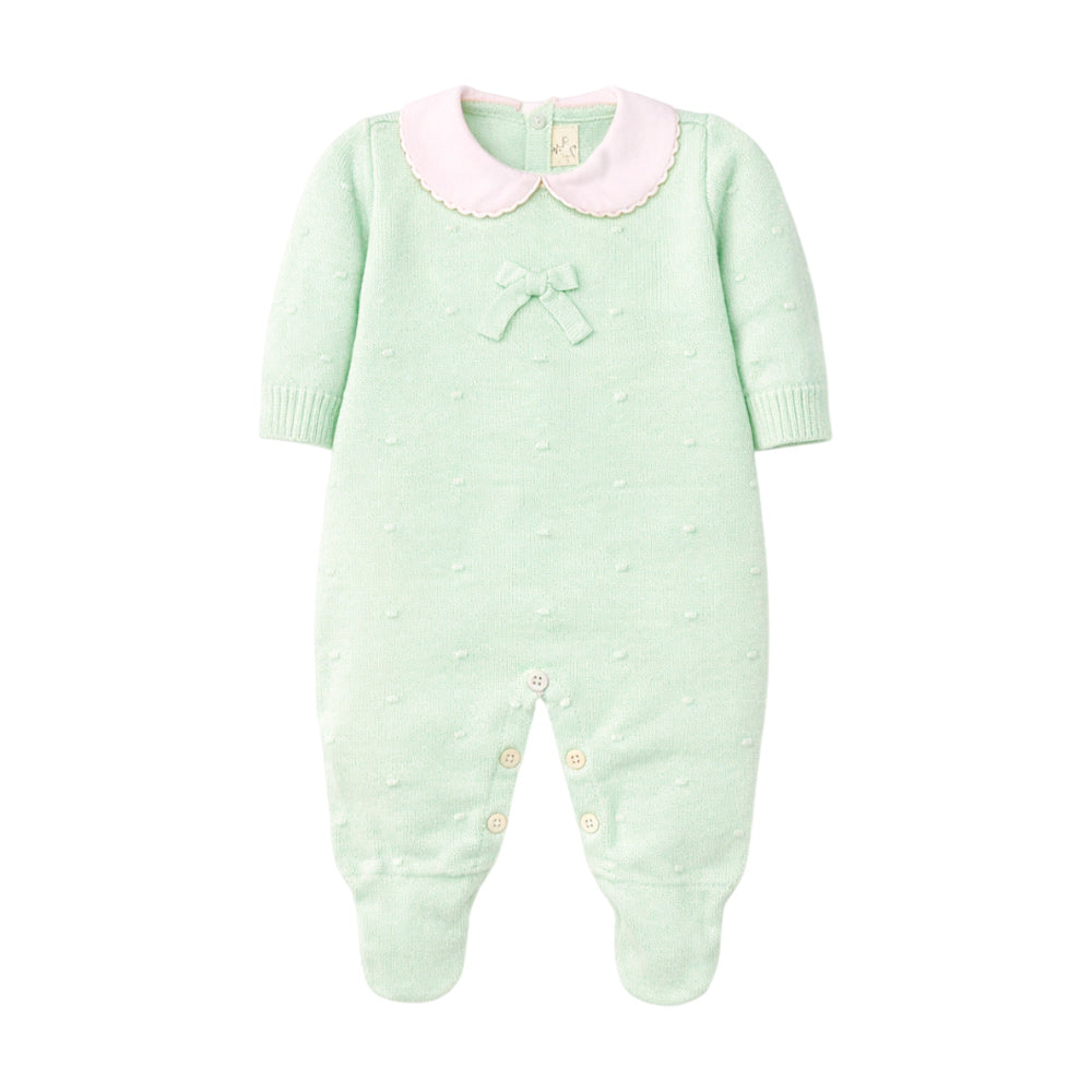 Macacão Manga Longa Tricot Gola e Laço Verde Feminino - Mini & Co