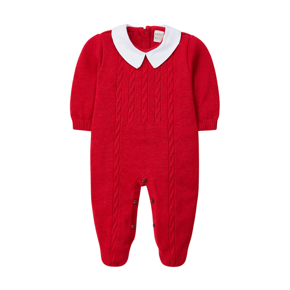 Macacão Manga Longa Tricot e Gola Vermelho Masculino - Mini & Co