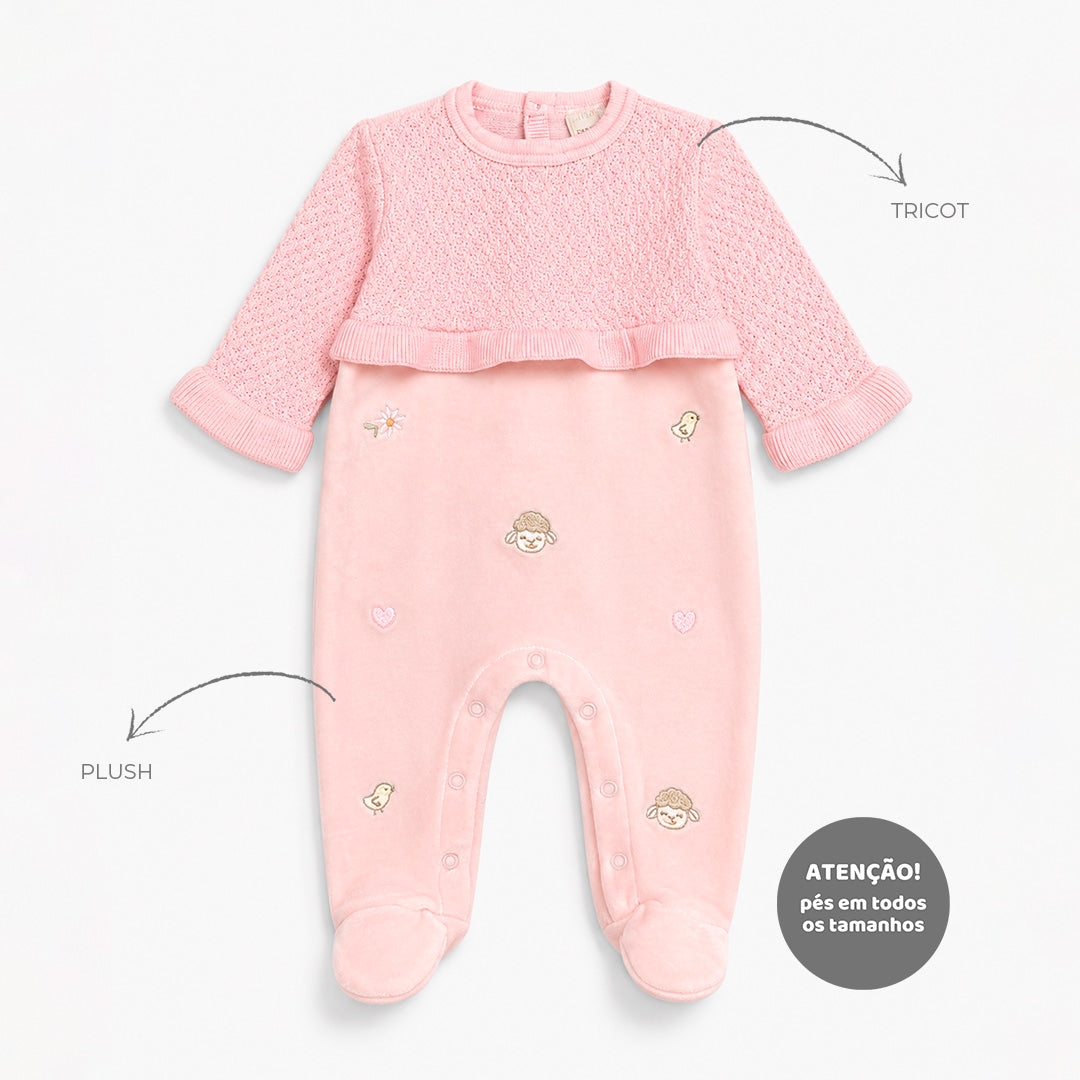 Macacão Manga Longa Sobreposto Com Babadinho Mini & CO Tricot E Plush Feminino - Ovelhinhas