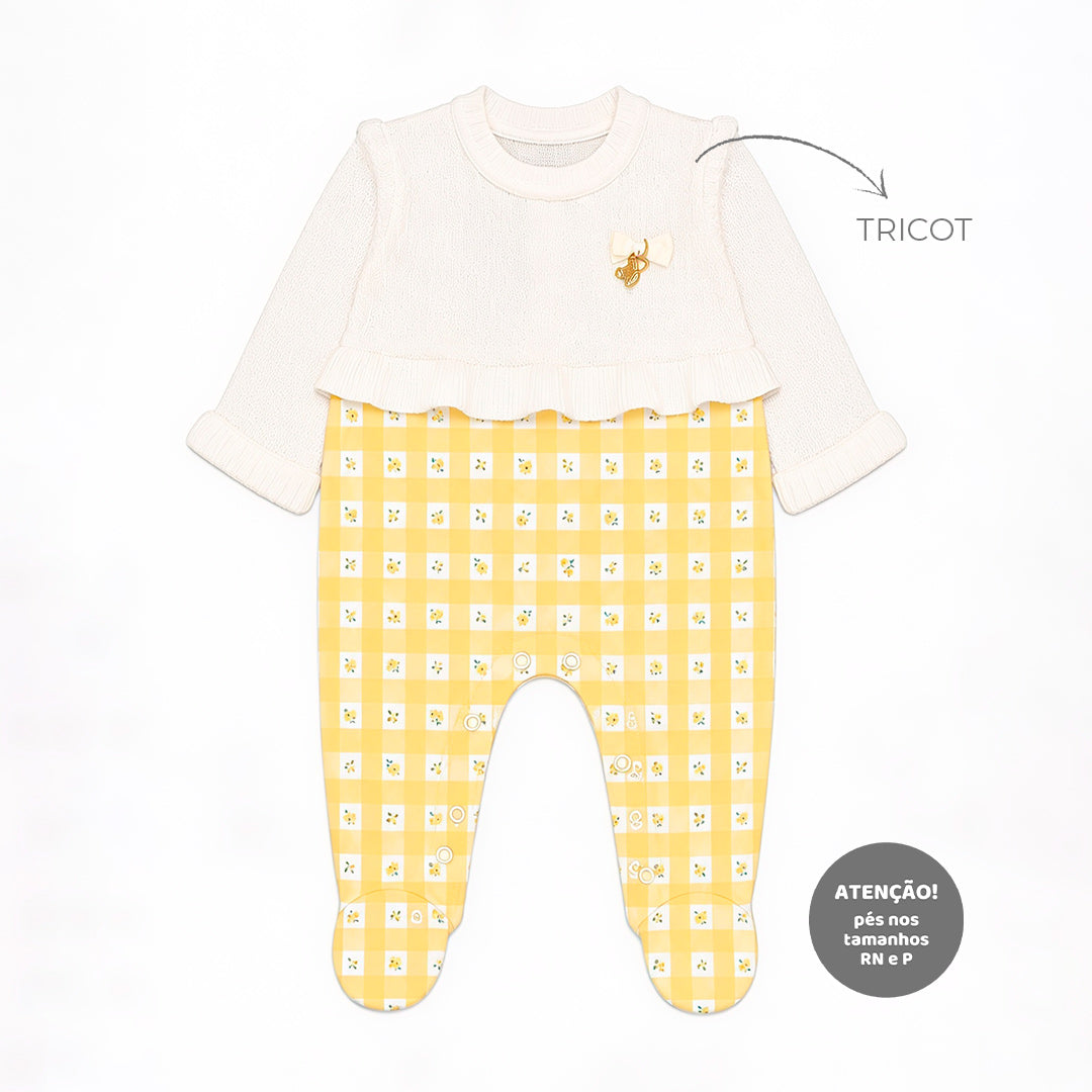 Macacão Manga Longa Sobreposto Com Babadinhos Mini & CO Em Tricot E Suedine Feminino - Patinhas
