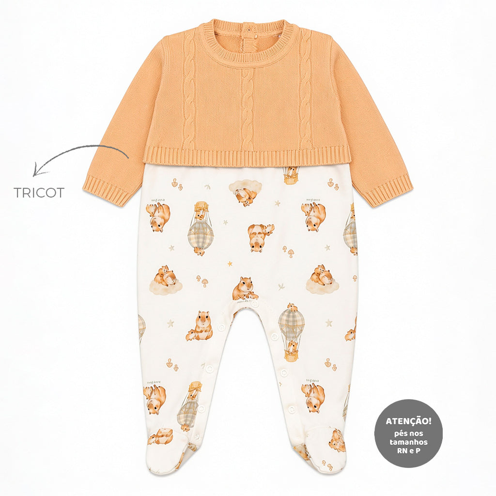 Macacão Manga Longa Sobreposto Tricot e Suedine Masculino Mini & Co – Capivaras