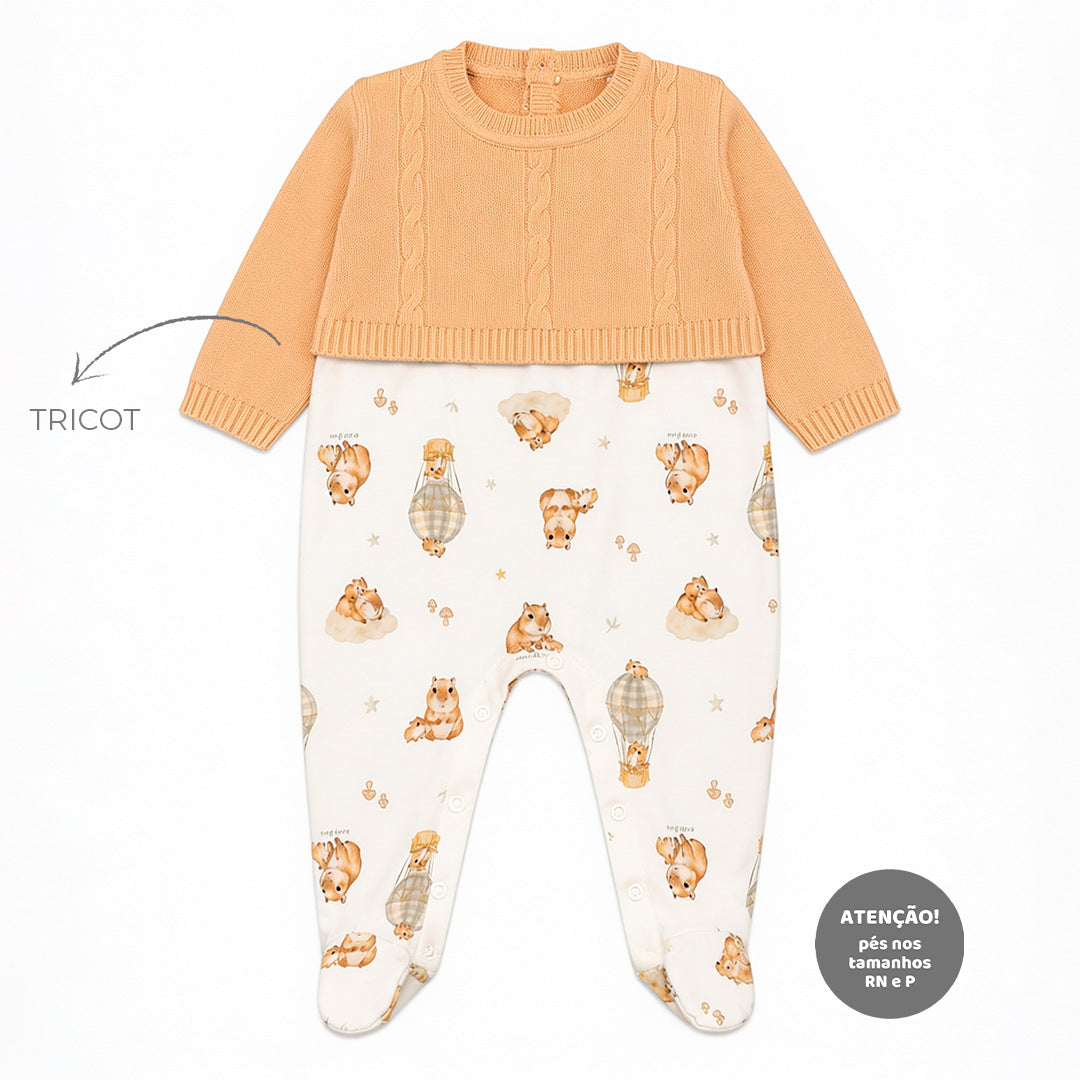 Macacão Manga Longa Sobreposto Tricot e Suedine Masculino Mini & Co – Capivaras
