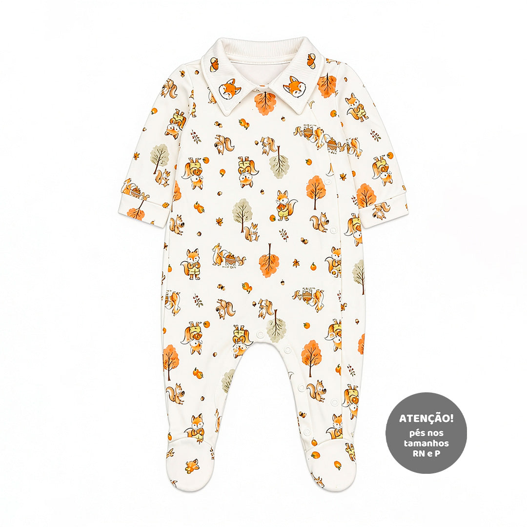 Macacão Manga Longa Com Gola E Abertura Curva Mini & CO Em Suedine, Tricot E Malha Masculino - Raposinhas