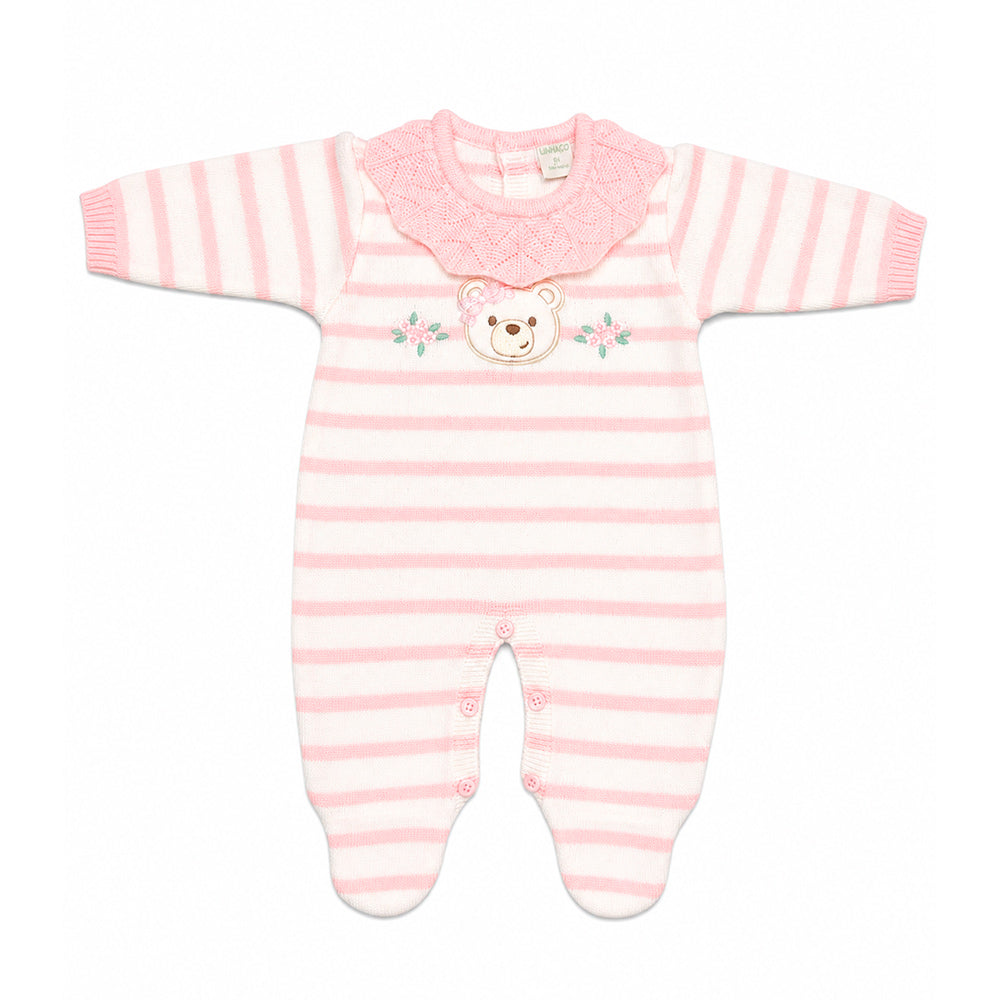 Macacão Manga Longa Tricot Listrado Ursinha Feminino – Mini & Co