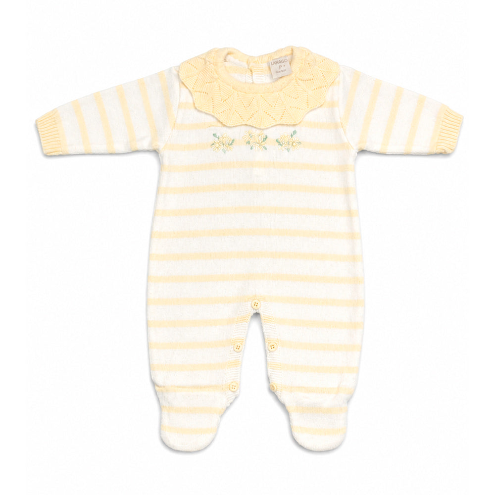 Macacão Manga Longa Tricot Listrado Amarelo Feminino – Mini & Co
